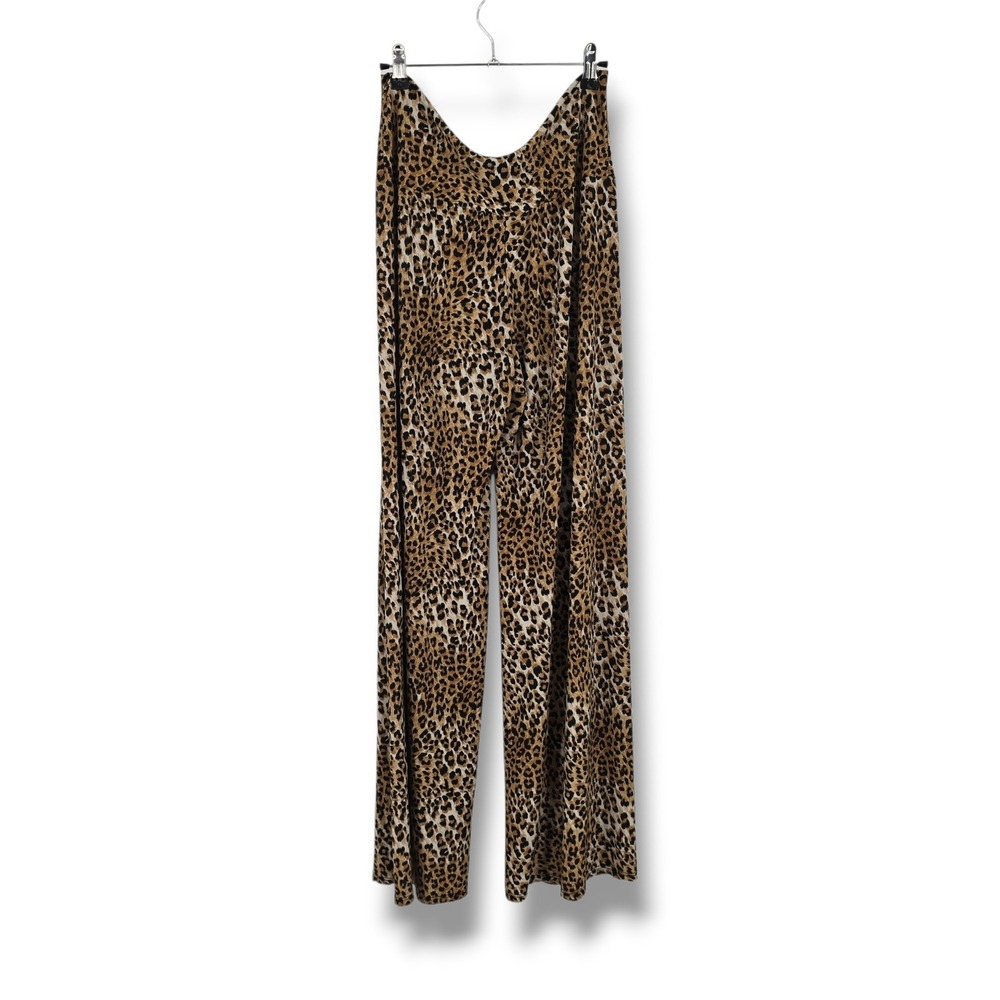 Super Line Womens Leopard Animal Print Wide Leg High Waisted Stretch Pants Brown
